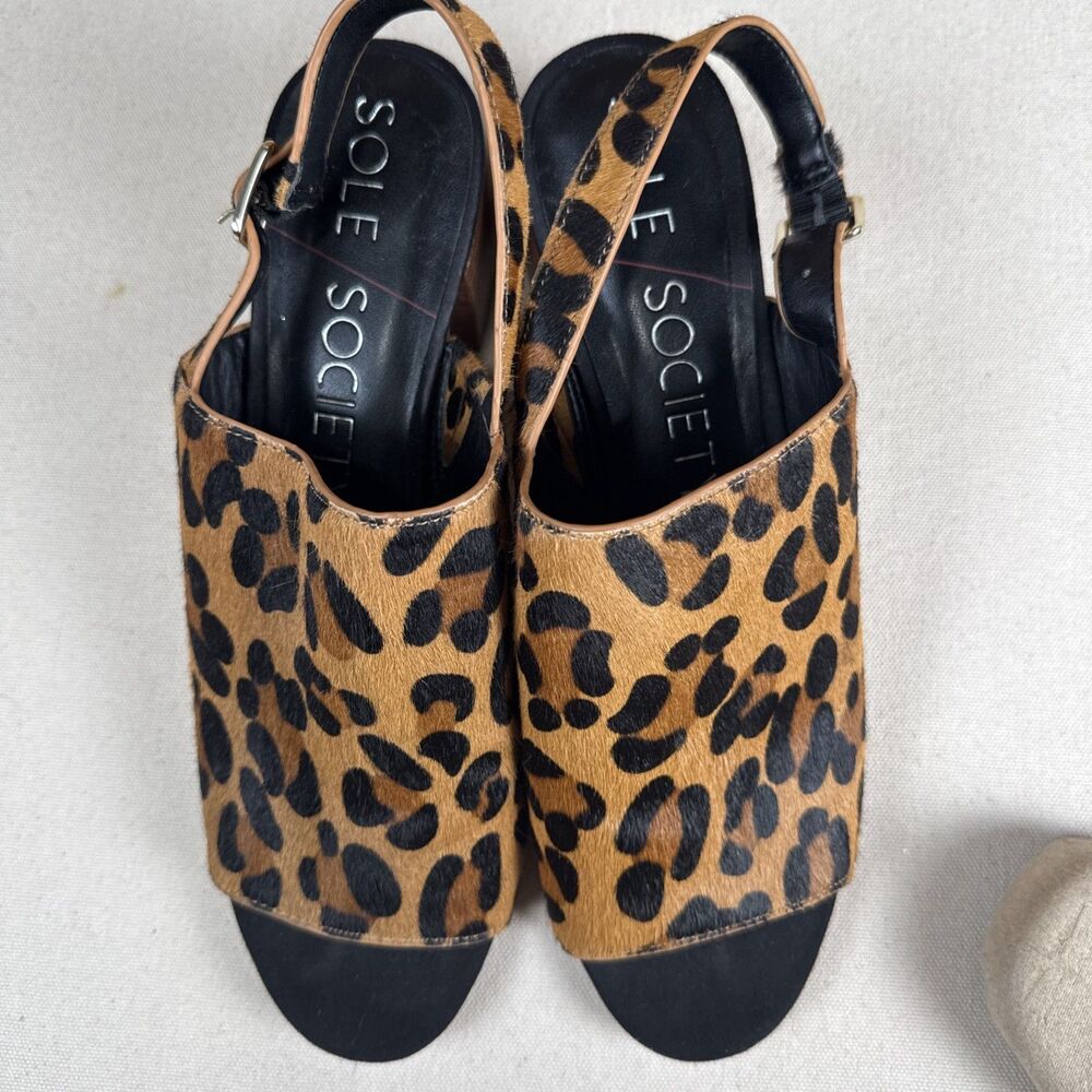 Sole Society Leopard Calf Hair Slingback Mule Sandals Block Heel Women’s 9.5M - Picture 4 of 9